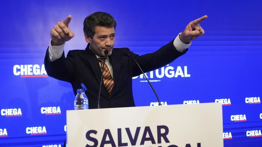 El líder de Chega, André Ventura, en un acto con sus seguidores en Lisboa, el pasado 19 de mayo.