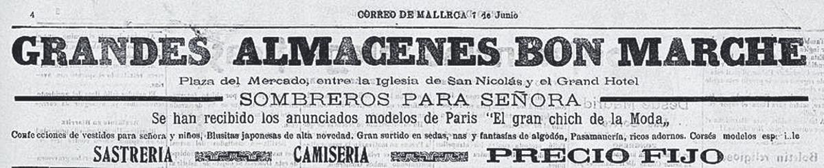 Anuncio de los almacenes Bon Marché (Correo de Mallorca, 1911)
