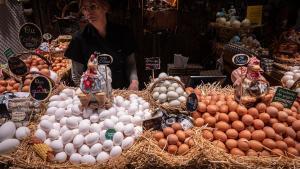 Huevos en un puesto del mercado municipal de El Ninot, en Barcelona