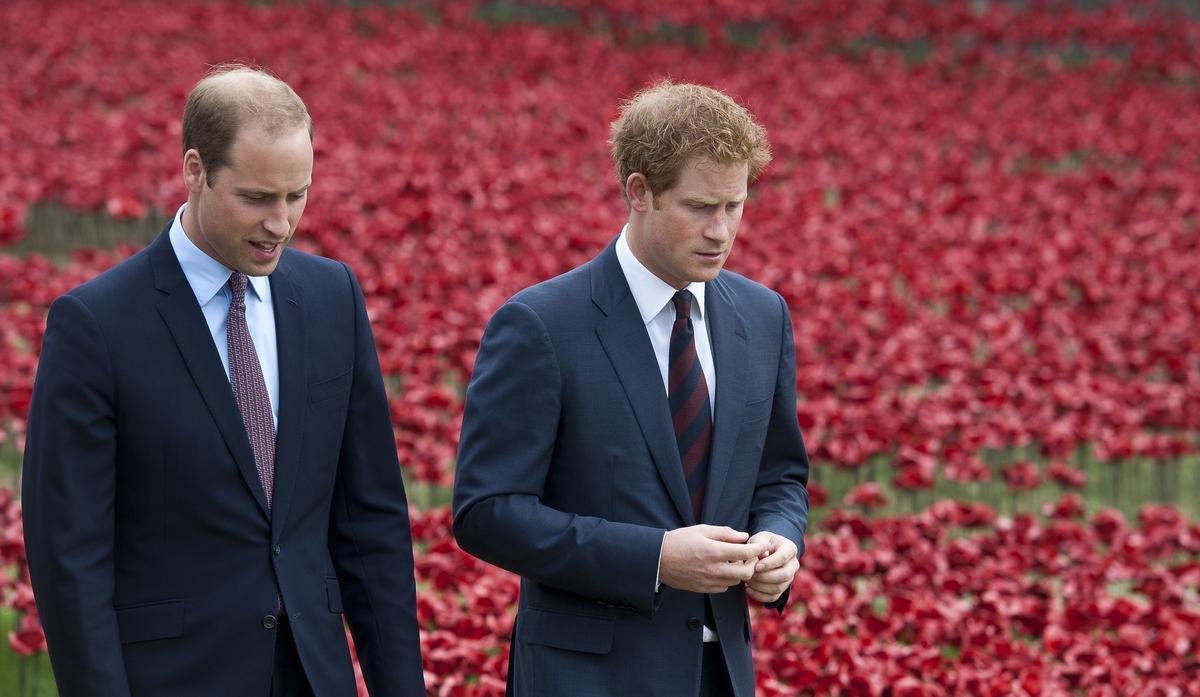 Los príncipes Guillermo y Harry en dirección al funeral del duque de Edimburgo. 