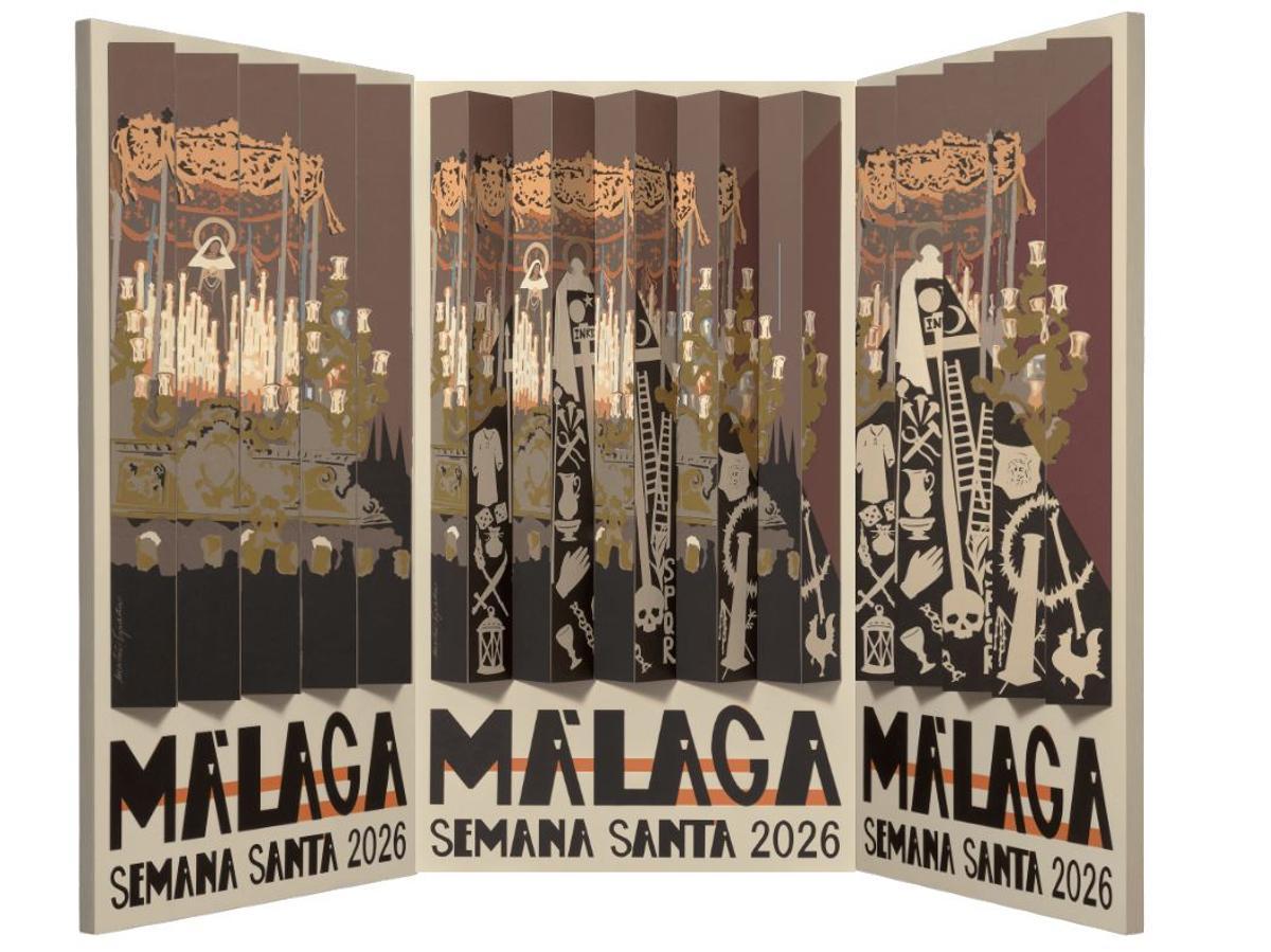 Composición con las tres visiones del cartel de la Semana Santa de Málaga 2026.