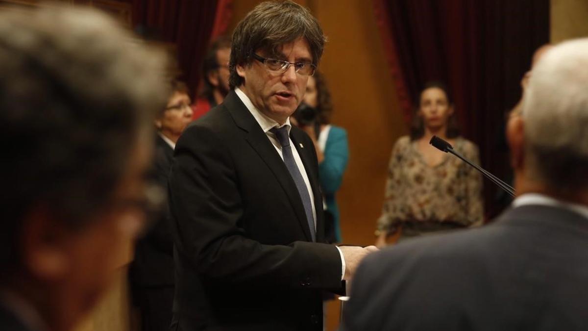 El 'president' Carles Puigdemont, en el debate de política general en el Parlament.