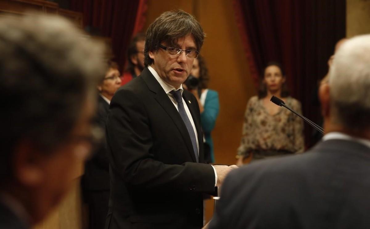 El 'president' Carles Puigdemont, en el debate de política general en el Parlament.