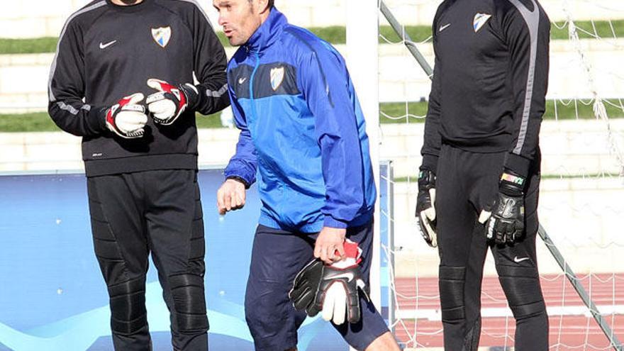 Willy Caballero y Carlos Kameni con Xabi Mancisidor.