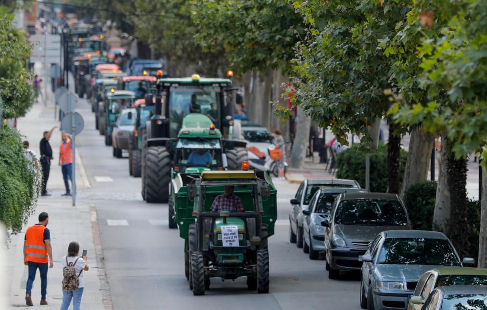 Instante de la tractorada de protesta en Requena.