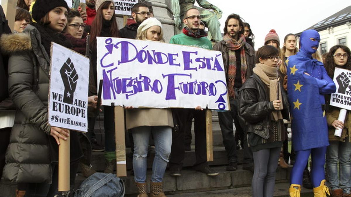 Protesta en Bruselas de la comunida de Erasmus españoles en noviembre pasado. EFE / ALFREDO LÓPEZ CALBACHO