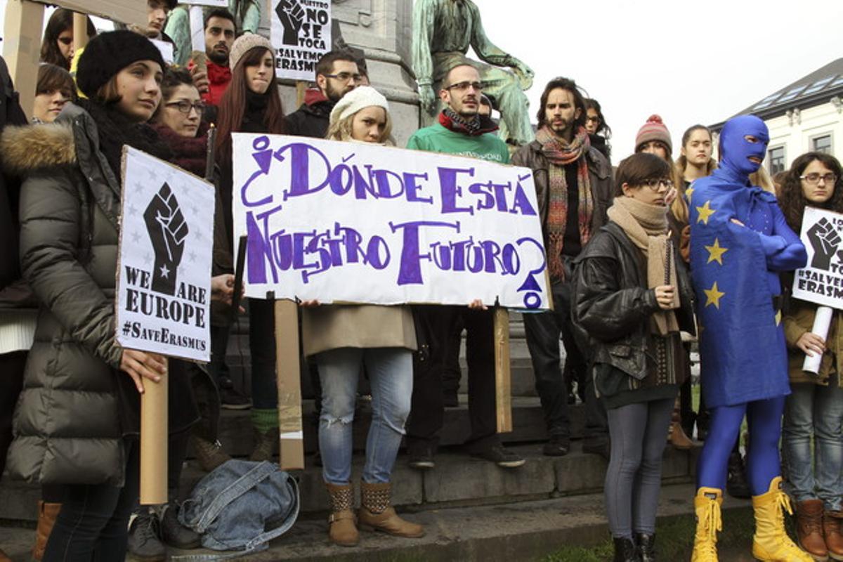 Protesta a Brussel·les de la comunitat d’Erasmus espanyols el novembre passat. EFE / ALFREDO LÓPEZ CALBACHO