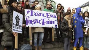 Protesta a Brussel·les de la comunitat d’Erasmus espanyols el novembre passat. EFE / ALFREDO LÓPEZ CALBACHO