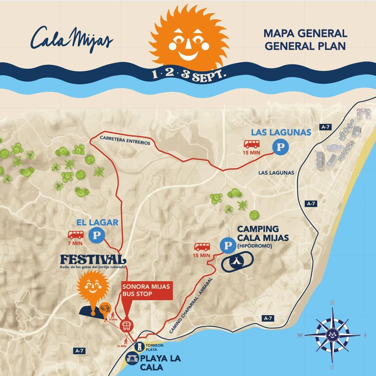 Plano de transporte en el festival Cala Mijas 2022