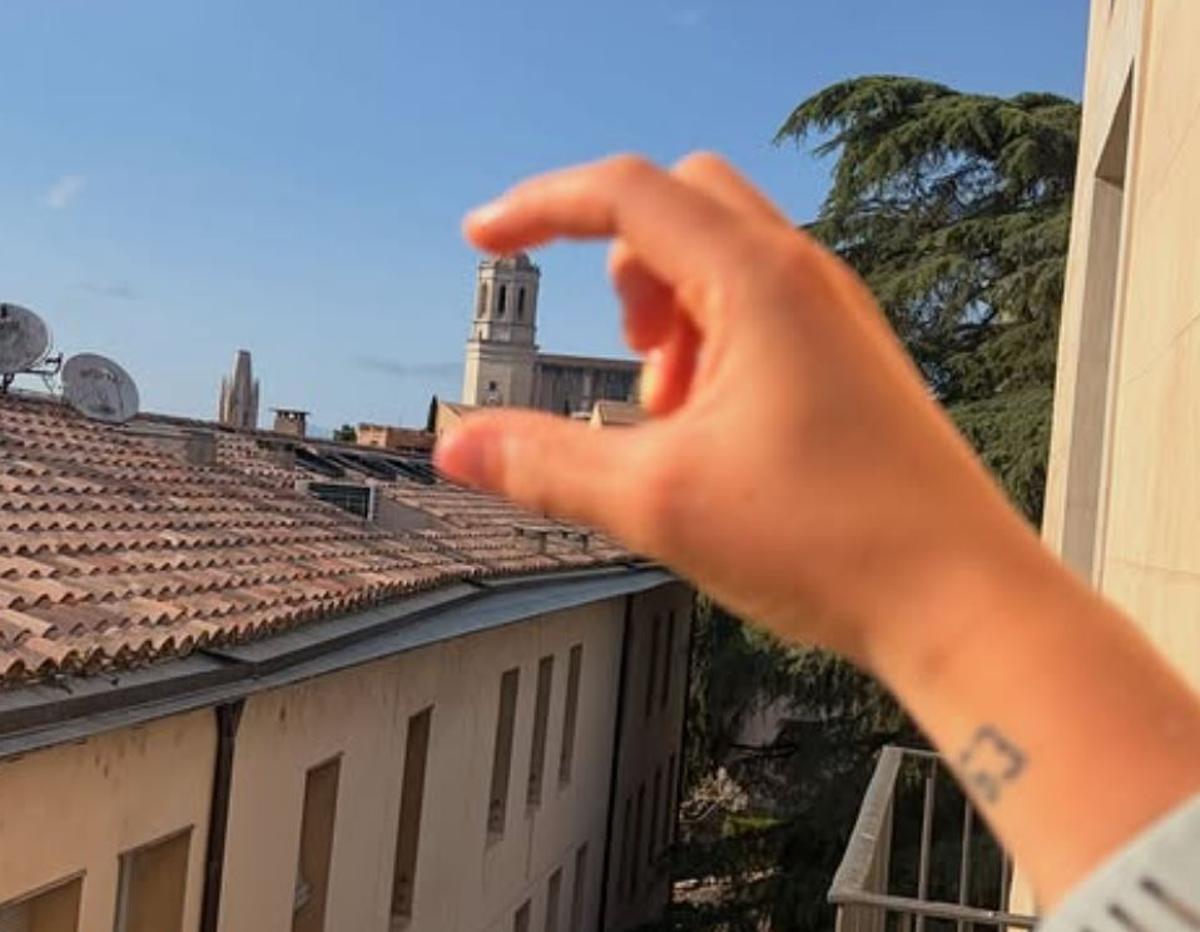 Una imatge on juga amb la Catedral de Girona.