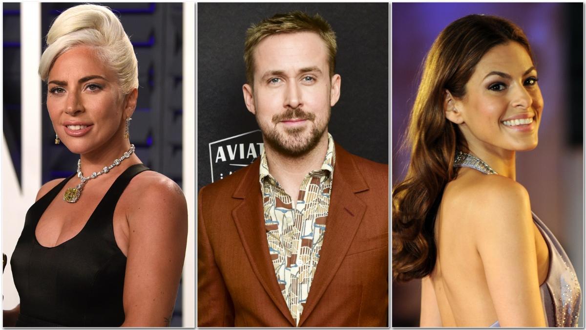 Lady Gaga, Ryan Gosling y Eva Mendes.