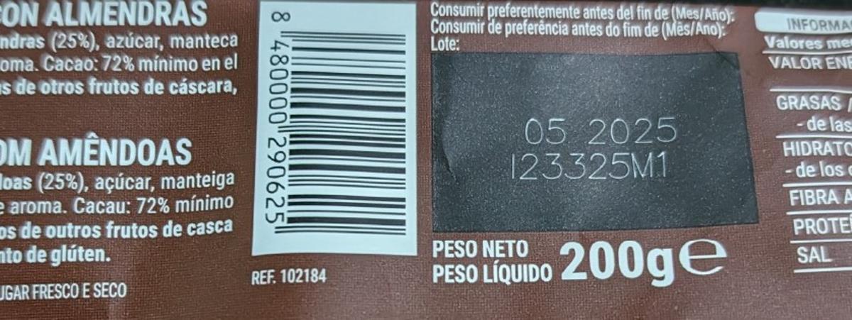 Datos del chocolate retirado.
