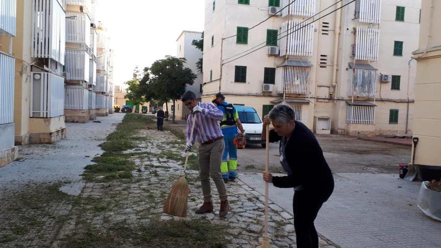 Una veintena de voluntarios limpiaron los pasajes entre viviendas.