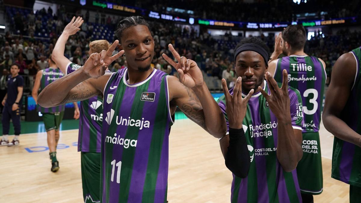 Los jugadores del Unicaja celebran su victoria ante el MoraBanc Andorra.
