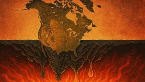 Recreación artística de cómo América del Norte se está hundiendo geológicamente en dirección al núcleo de la Tierra.