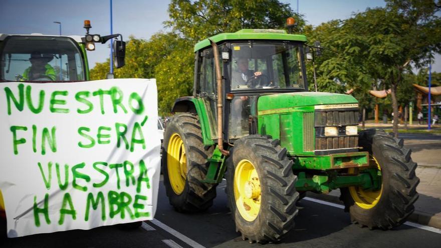 Tractorada de protesta en la calle Virgen del Patrocinio, una de las entradas a Sevilla, archivo