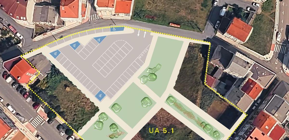 Párking en la zona verde de la Travesía de Arteixo.