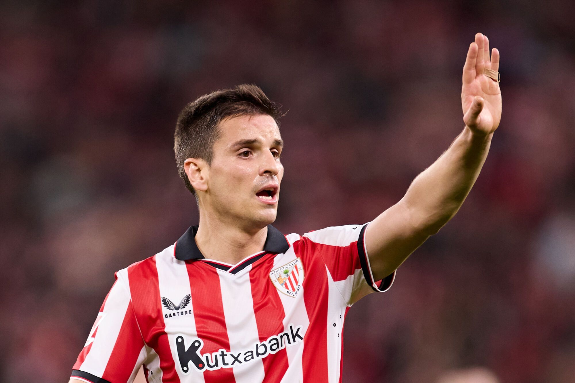 Inigo Ruiz de Galarreta of Athletic Club reacts during the LaLiga EA Sports match between Athletic Club and Atletico de Madrid at San Mames on December 6, 2025, in Bilbao, Spain. AFP7 06/12/2025 ONLY FOR USE IN SPAIN. Ricardo Larreina / AFP7 / Europa Press;2025;SPAIN;SPORT;ZSPORT;SOCCER;ZSOCCER;Athletic Club v Atletico de Madrid - LaLiga EA Sports;