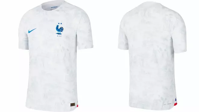 Francia (visitante): Les bleus irán de blanc en su camiseta alternativa, con gráficos que muestran imágenes de la historia, cultura y arquitectura francesa