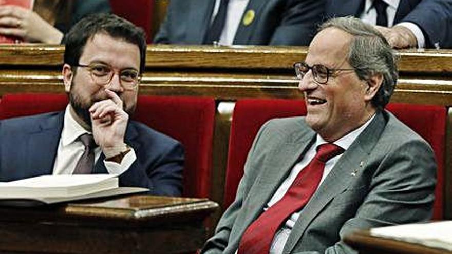 Pere Aragonès i Quim Torra al Parlament.