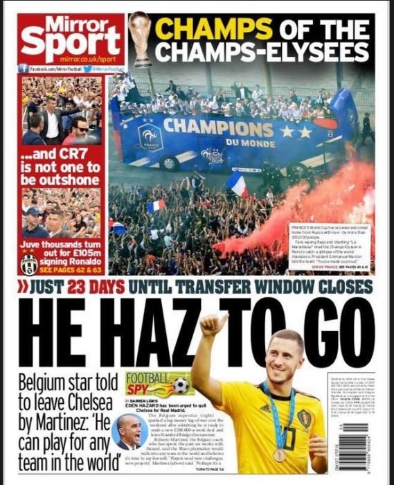 Portada MIRROR SPORT martes 17 de julio de 2018