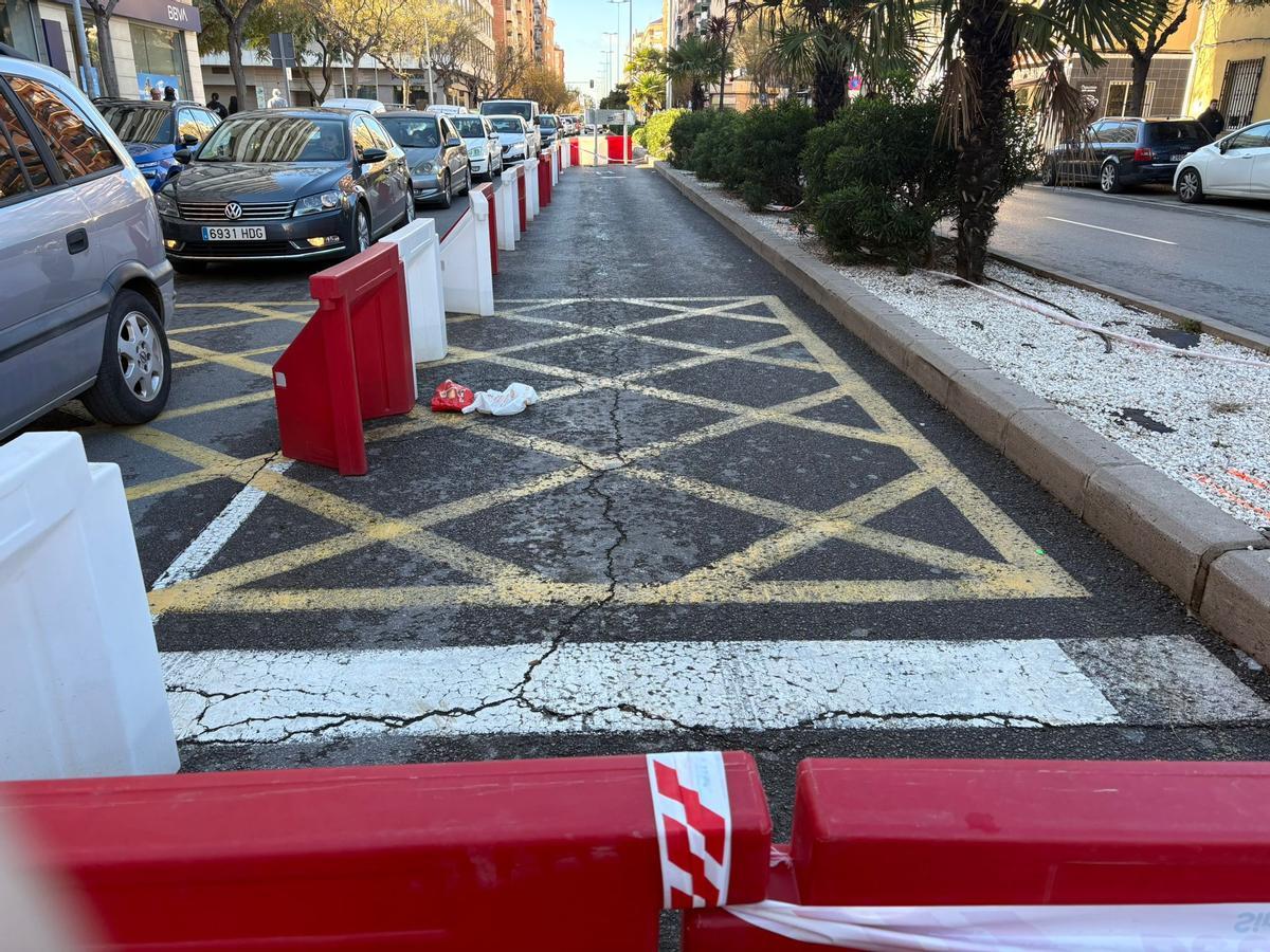 Detalle del vial donde se ha anulado un tramo del carril.