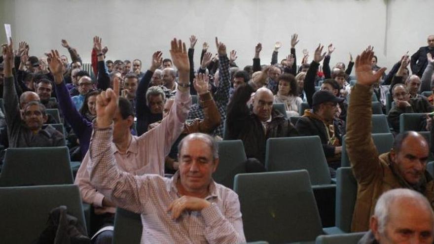 Los socios votando en la asamblea celebrada en el Colegio Universitario