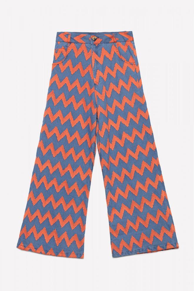 Pantalón zig zag naranja y denim de Michonet