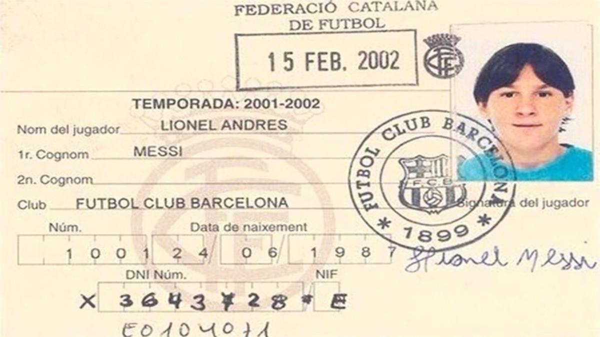 Primera ficha de Lionel Messi como jugador del Barça