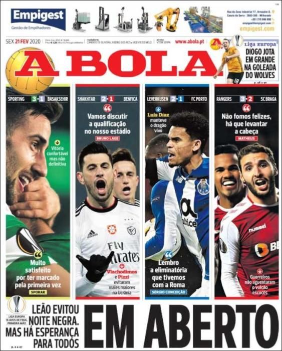 Portada A BOLA viernes 21 febrero 2020