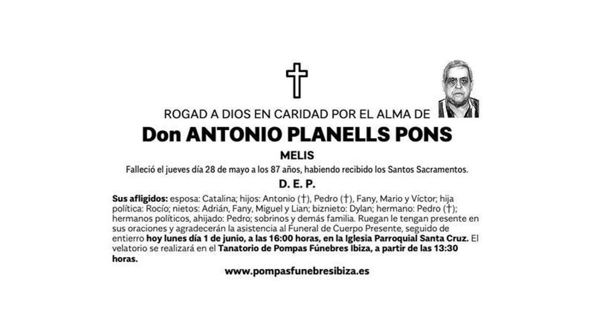 Esquela Antonio Planells Pons