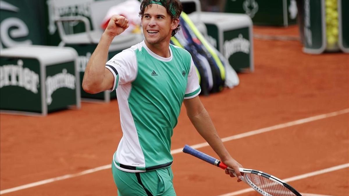 Thiem celebra la victoria ante Djokovic.