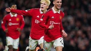 El brasileño Antony celebra su gol ante el FC Barcelona en el ’playoff’ de la Europa League.