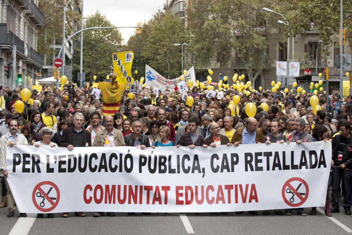 Manifestació de l’escola pública en contra de les retallades, el 27 d’octubre a Barcelona.