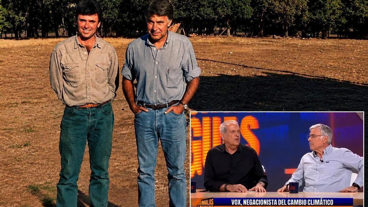 Castañares con González en Monfragüe, hace 25 años. Y, a la derecha, en el plató de 'Malas Lenguas'.