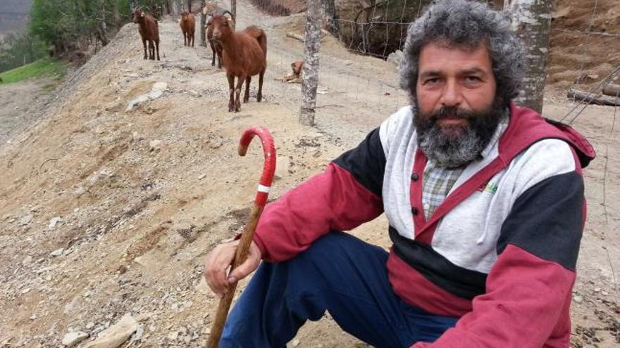 Manuel López Canto con sus cabras, en la cuadra de Villanueva.