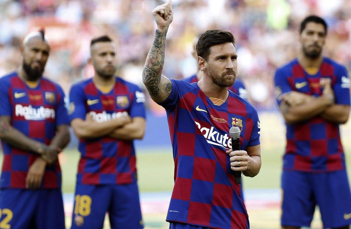 Messi, en un momento de su discurso previo al Gamper