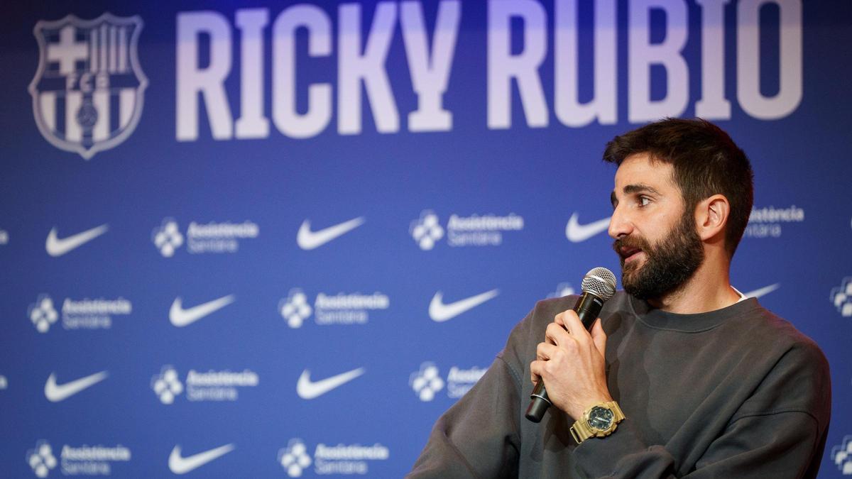 Ricky Rubio, durante su presentación como jugador del FC Barcelona