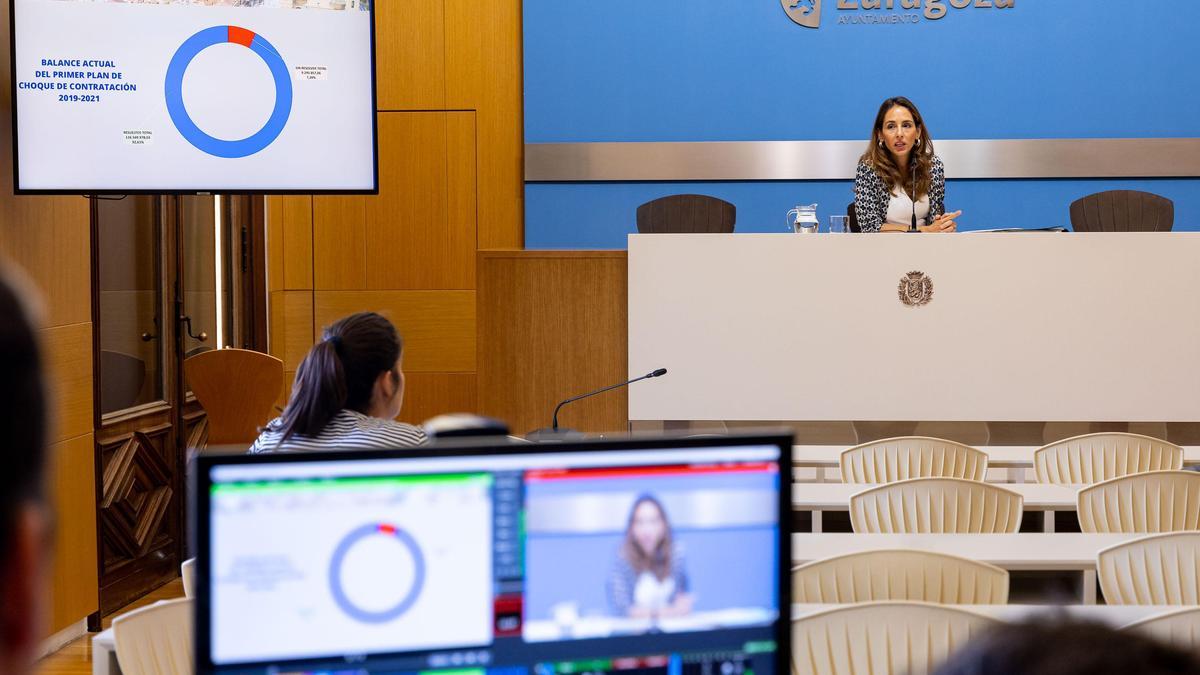 María Navarro, este miércoles en rueda de prensa donde ha dado detalles del segundo plan de contratación.