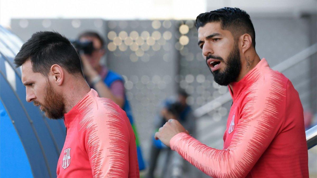 Leo Messi y Suárez, en el entrenamiento