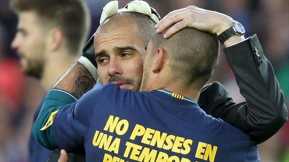 Josep Guardiola y Víctor Valdés en su etapa en el Barcelona