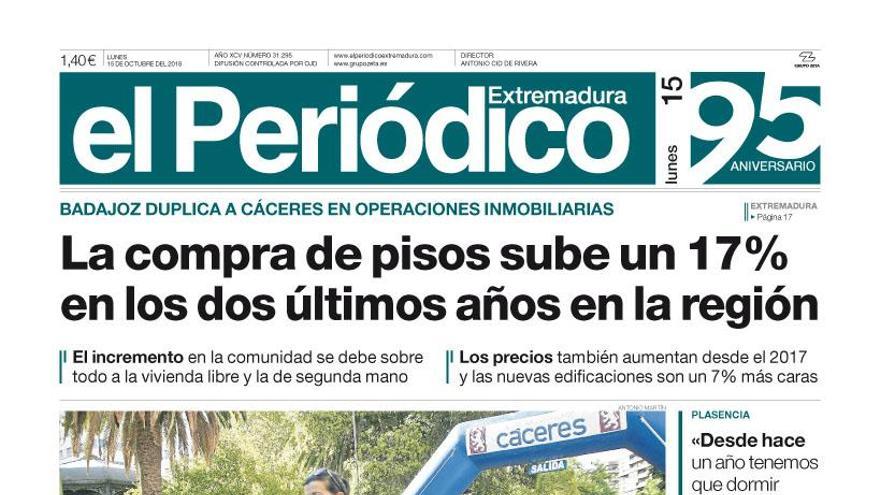 Esta es la portada de EL PERIÓDICO EXTREMADURA correspondiente al día 15 de octubre del 2018