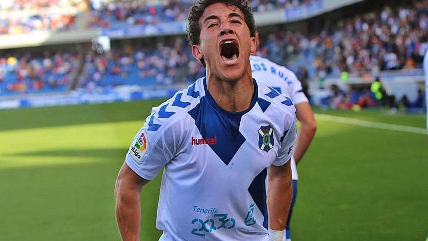 Luis Milla celebra un gol con el Tenerife.