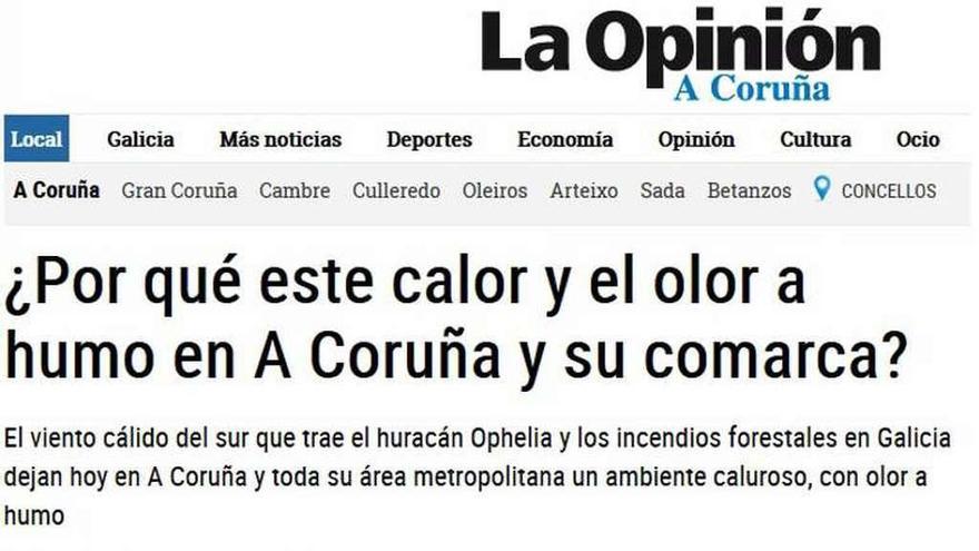Información sobre los efectos de los incendios del sur de Galicia en A Coruña, la más leída en la web de LA OPINIÓN el mes pasado.