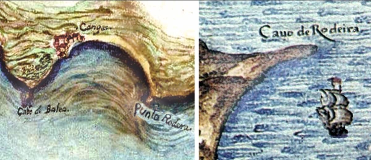 Rodeira en mapas datados nos 1595 e 1634.