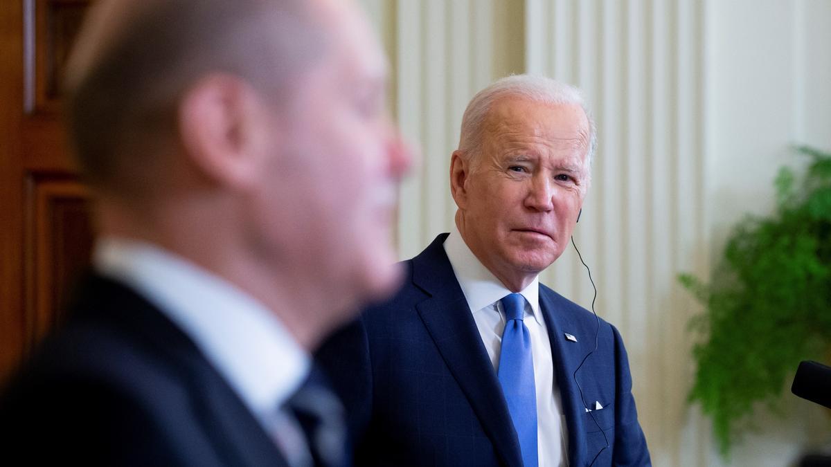 Joe Biden en comparecencia junto al canciller alemán, Olaf Scholz.
