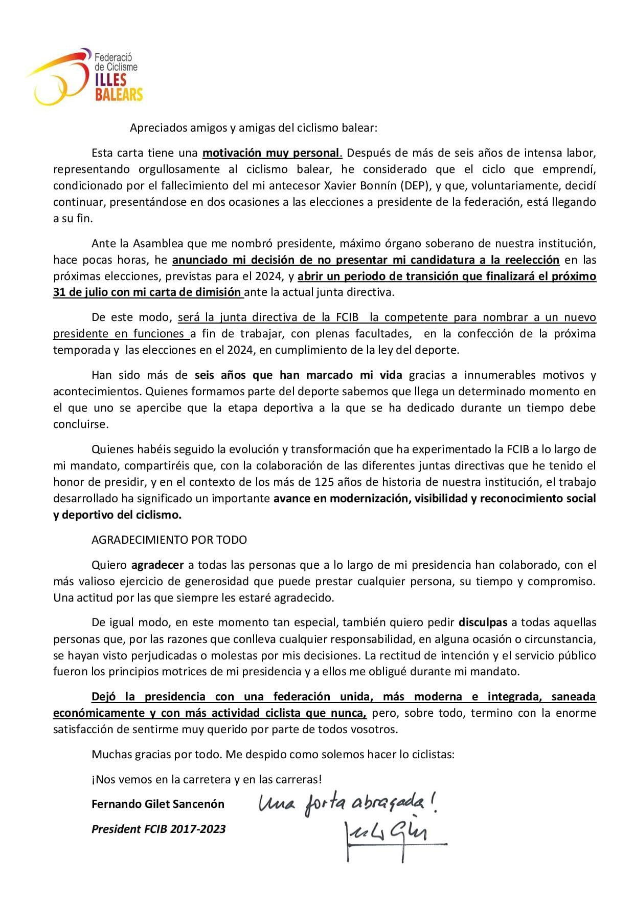 Carta de Fernando Gilet a los asambleístas