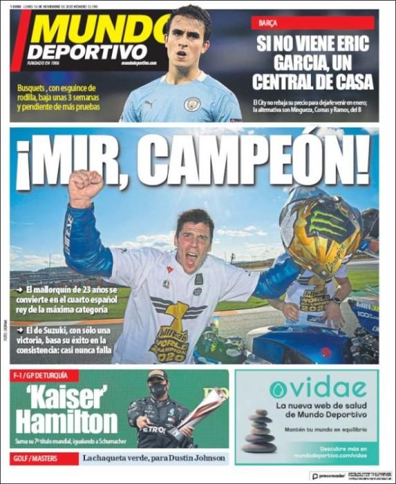 Portada MUNDO DEPORTIVO lunes 16 noviembre 2020