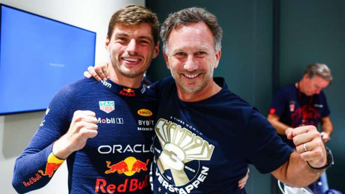 Verstappen y Horner, celebrando los títulos cosechados el pasado año por el piloto neerlandés y su escudería