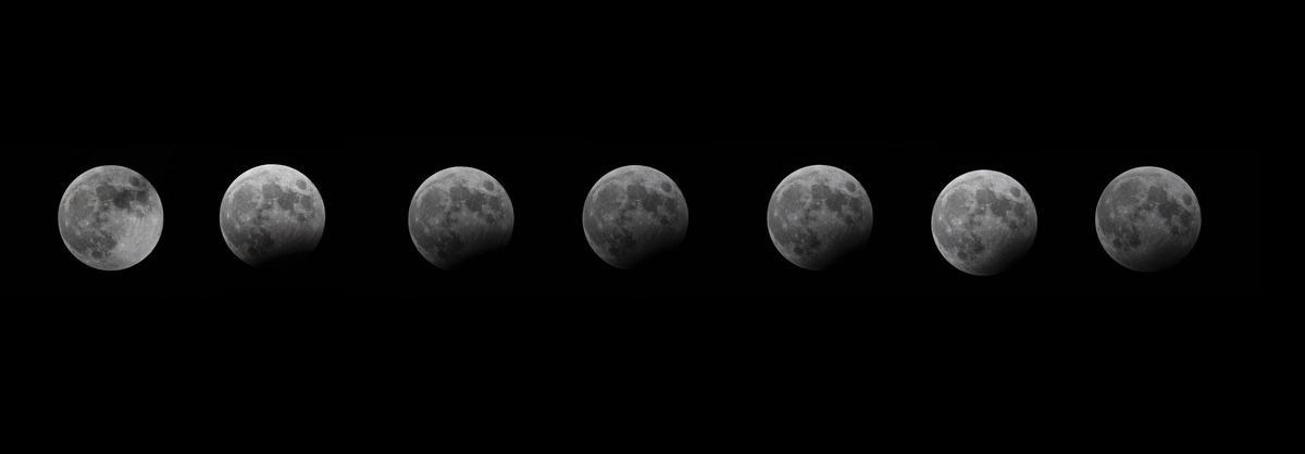 Evolución del eclipse parcial de luna sobre el cielo de Mallorca